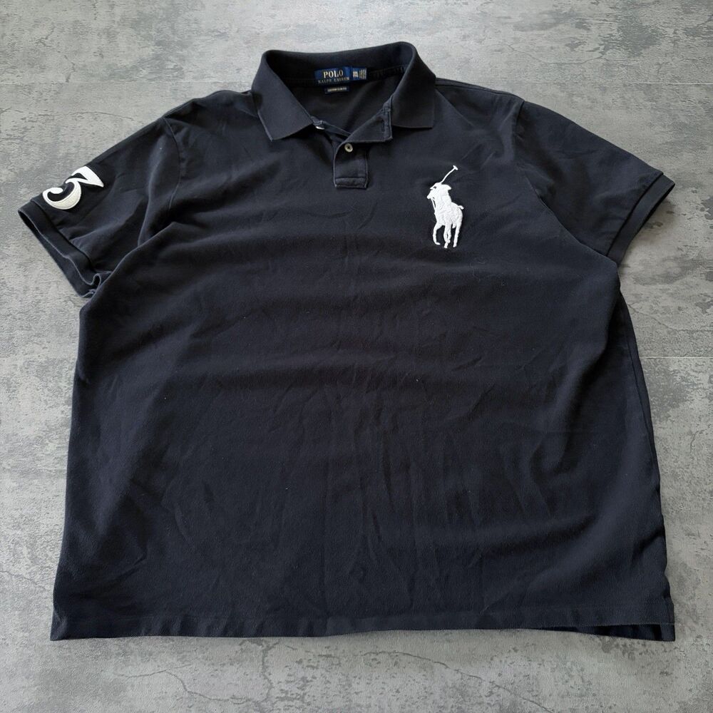 Polo Ralph Lauren Collar Shirt XXL Custom Fit Long Big Pony 3 Black Short Sleeve